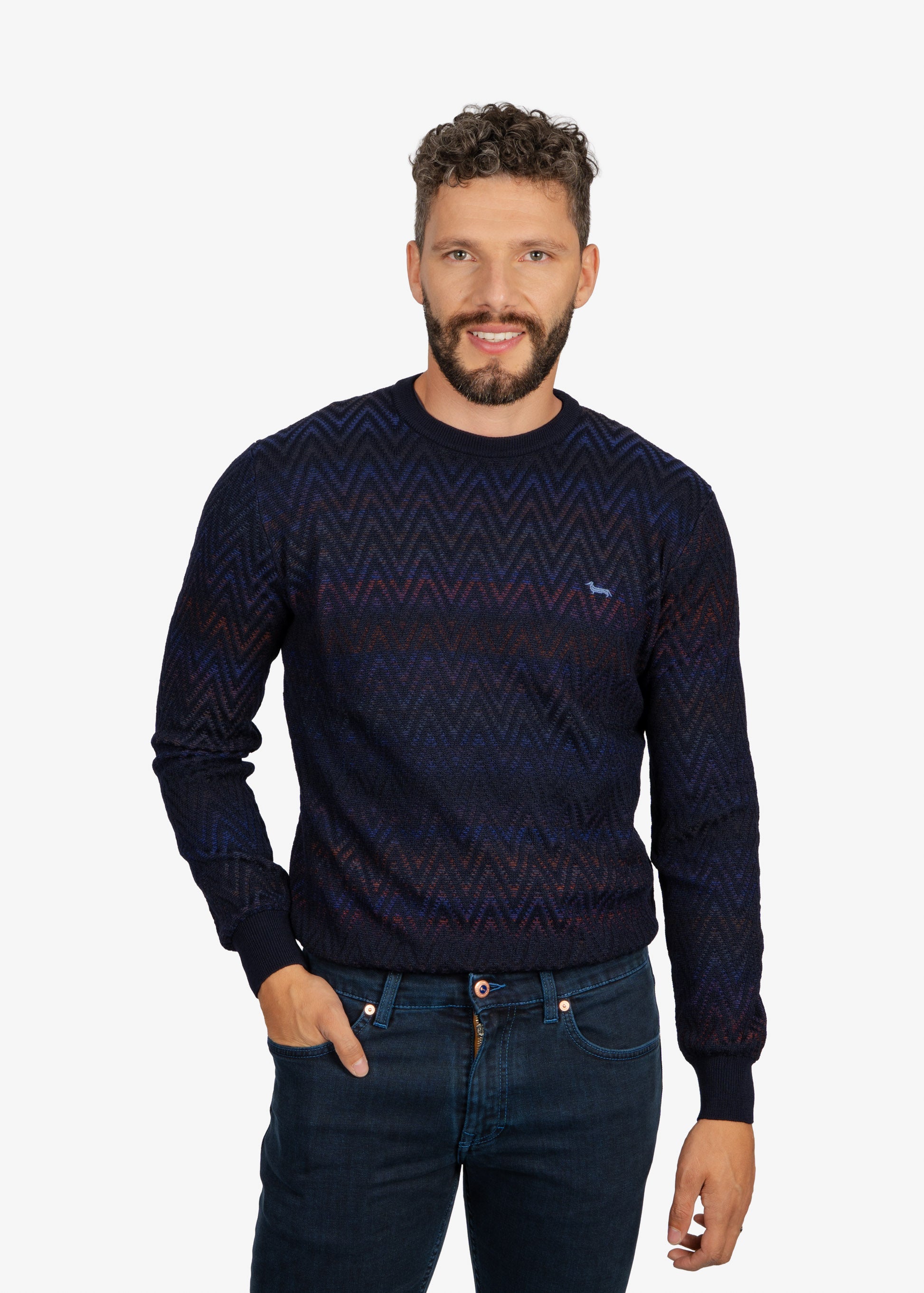 Sweater Cuello Redondo Azul con Estampado H&B