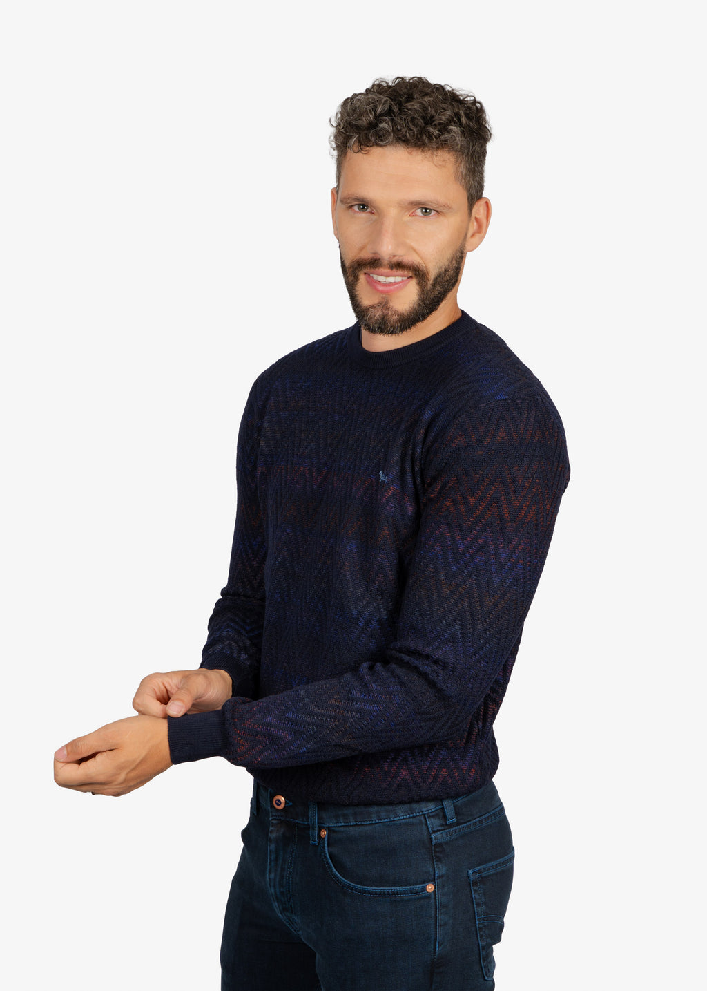Sweater Cuello Redondo Azul con Estampado H&B