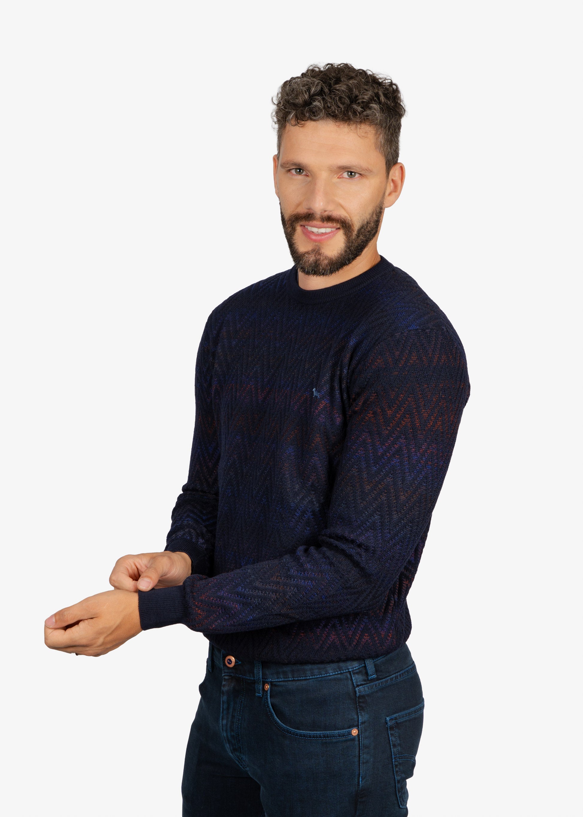 Sweater Cuello Redondo Azul con Estampado H&B