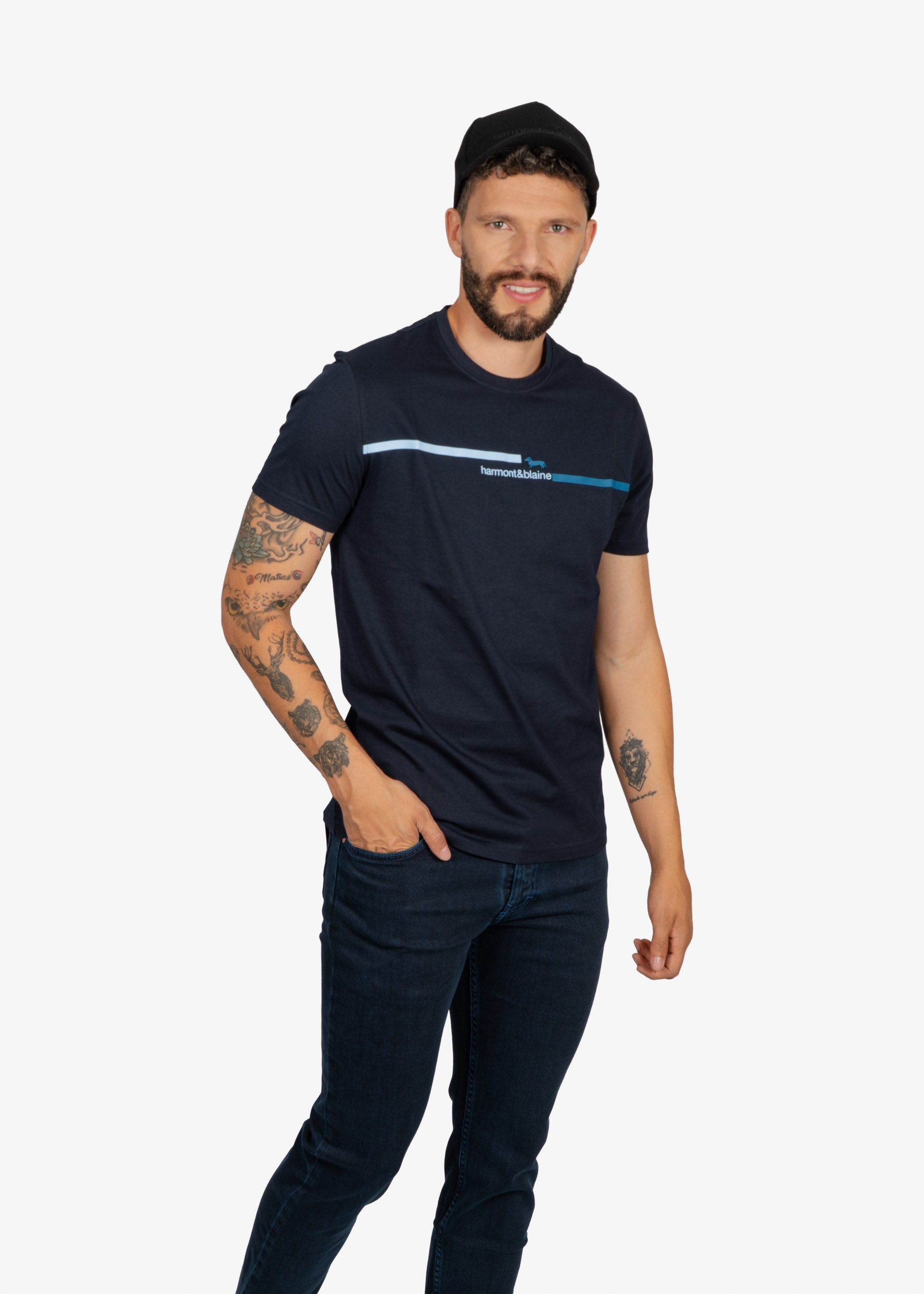 Camiseta Tshirt Azul Oscuro Rayas H&B