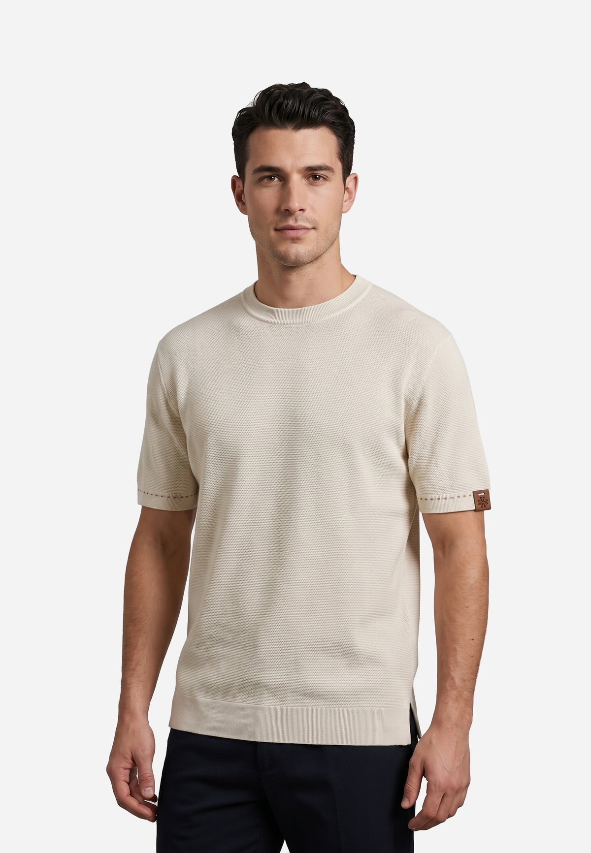 Camiseta T-Shirt Texturizada en Algodón Marfil J.C.