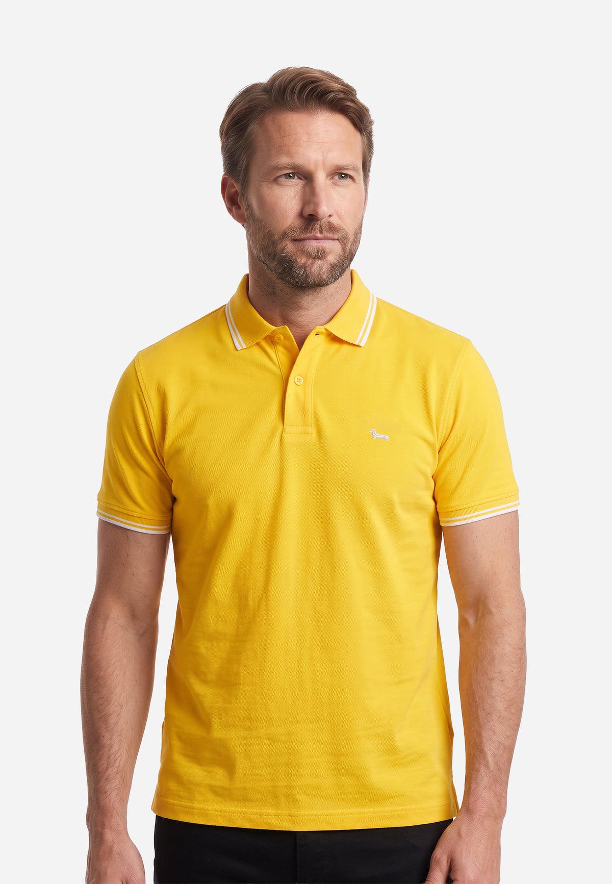 Camisa Tipo Polo Amarilla Con Ribetes Blancos HYB.