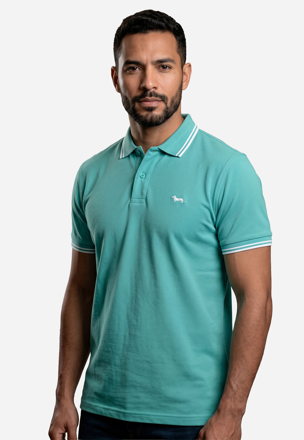 Camisa Tipo Polo Verde Menta Con Ribetes Blancos HYB.