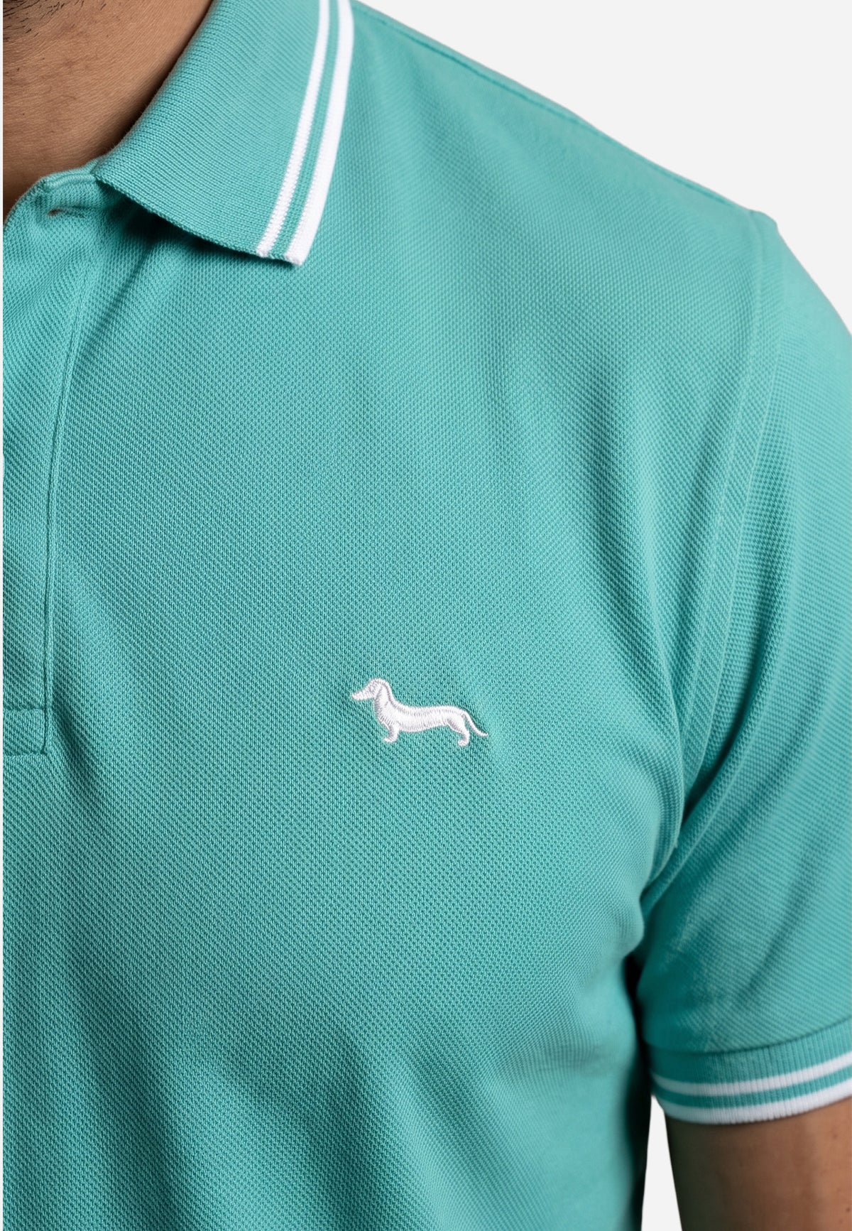 Camisa Tipo Polo Verde Menta Con Ribetes Blancos HYB.