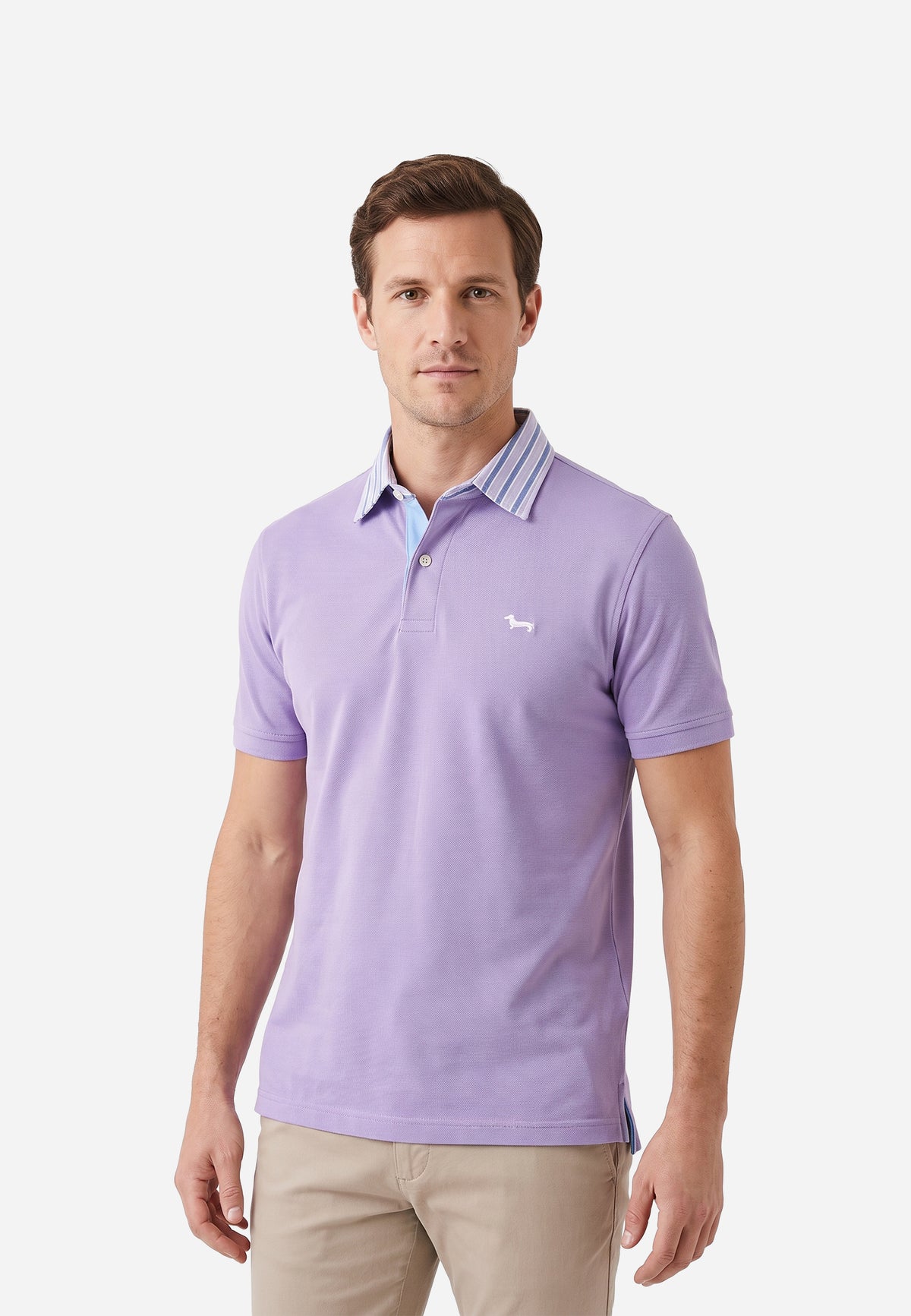 Camisa Tipo Polo Malva Con Cuello A Rayas HYB.