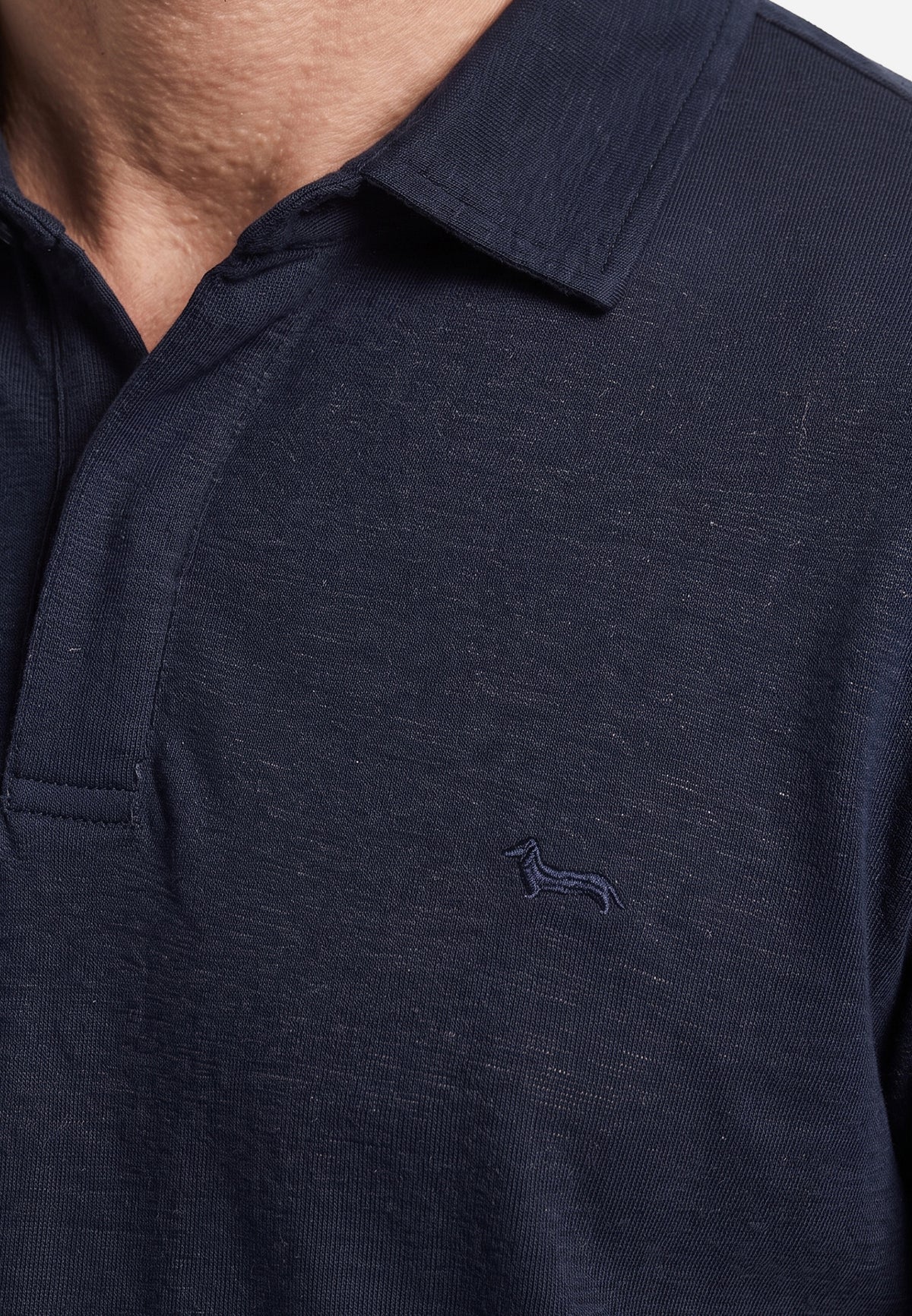 Camisa Tipo Polo Azul Marino De Lino HYB.