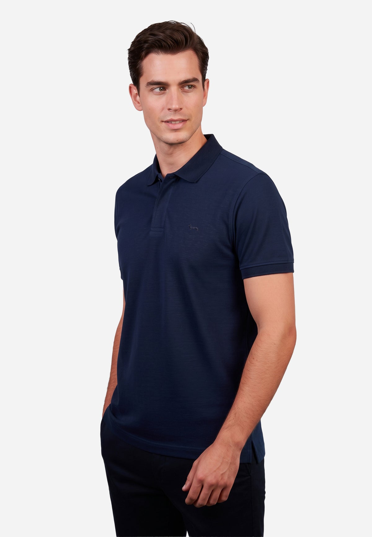 Camisa Tipo Polo Azul Marino De Lino HYB.