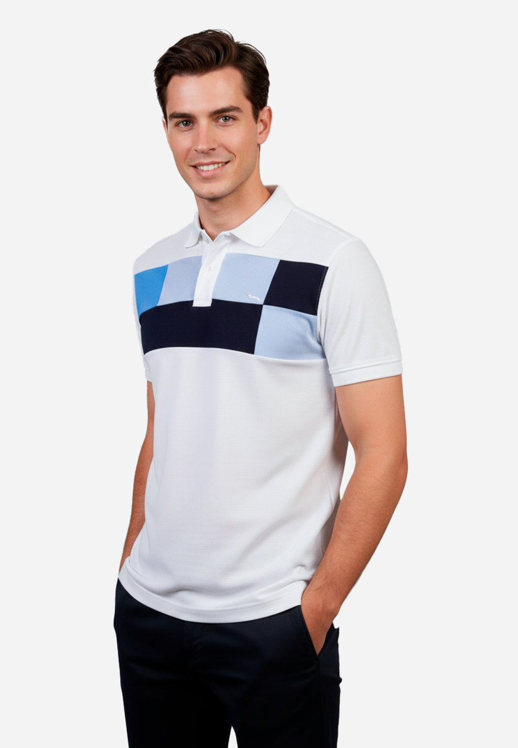 Camiseta Polo Cuadros Blanco/Azul H&B