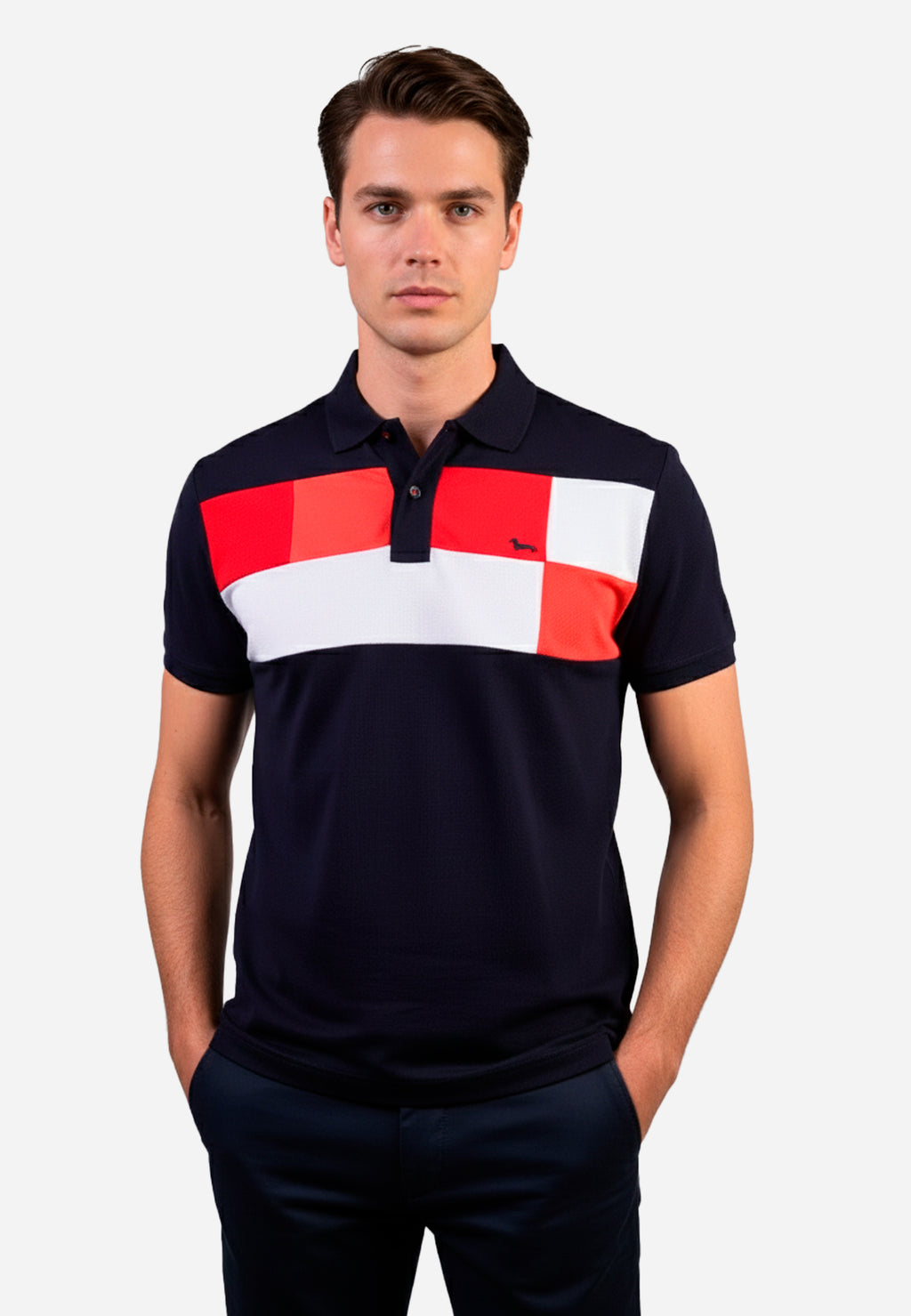 Camiseta Polo Azul/Rojo H&B