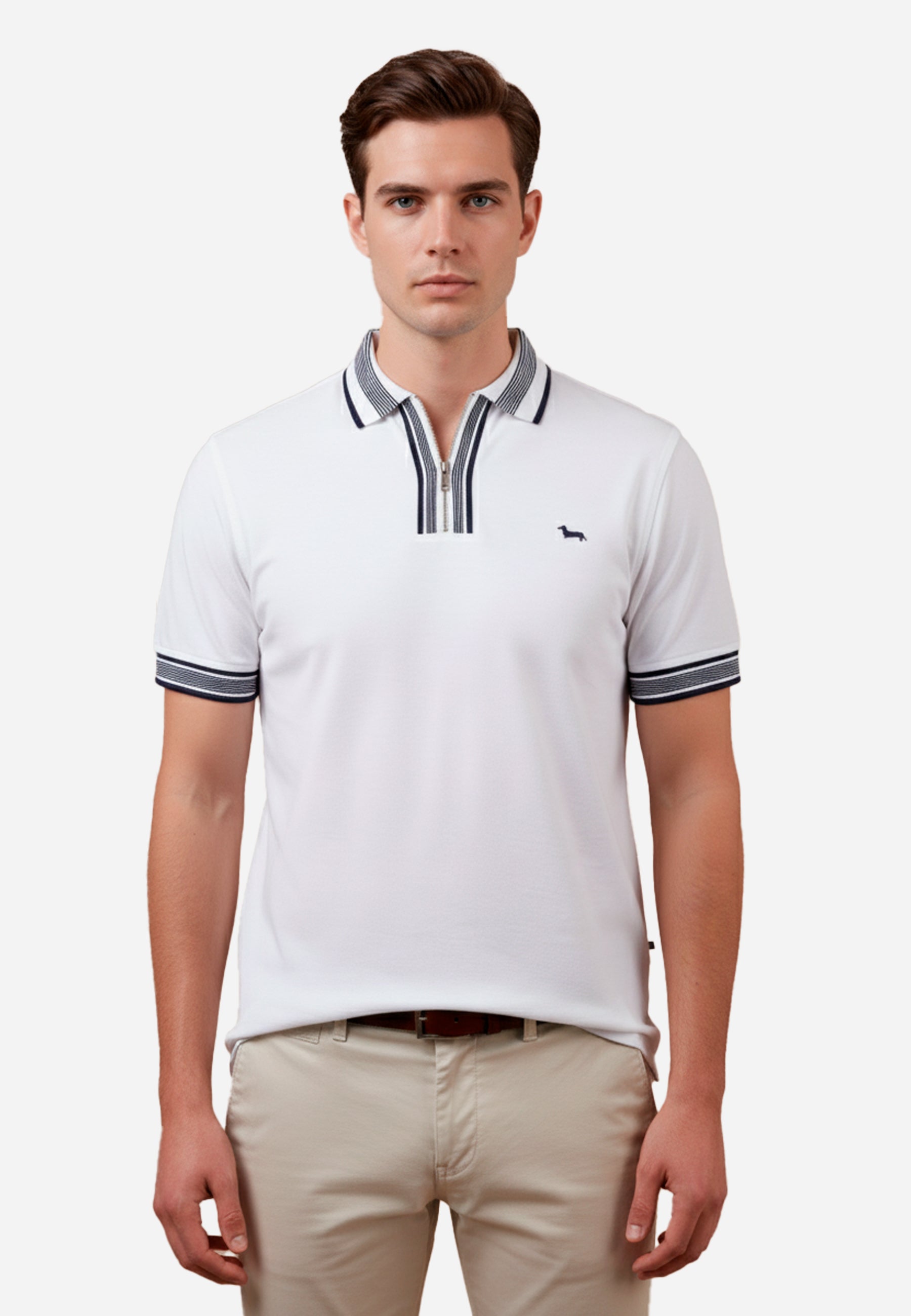 Camiseta Polo Hombre Blanca/Negro H&B