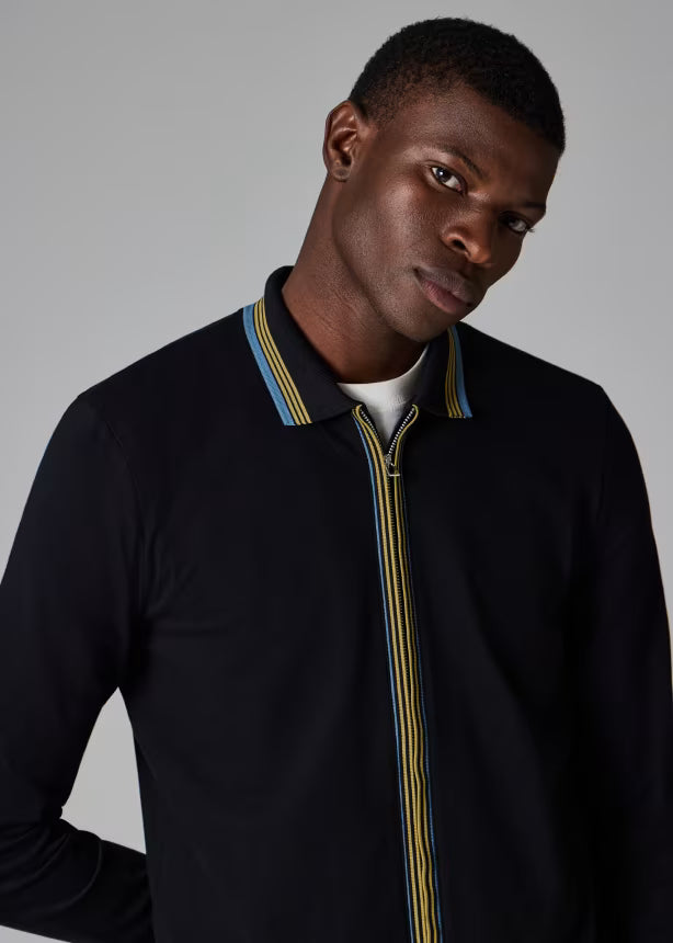 Camiseta Polo Manga Larga Zipper Full Negro P.S.