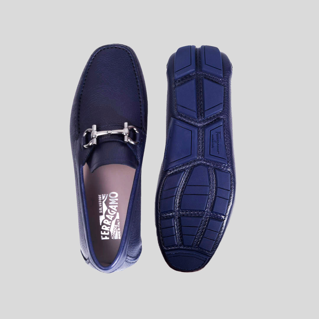 Ferragamo Azul Traje Salvatore Zapato Mocasines Parigi Bit Azul Marino