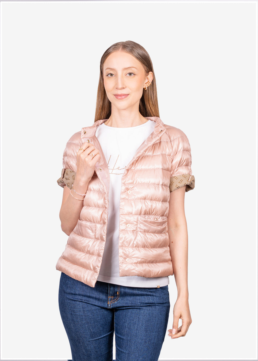 Chaqueta Acolchada Dama Color Rosa Manga Corta