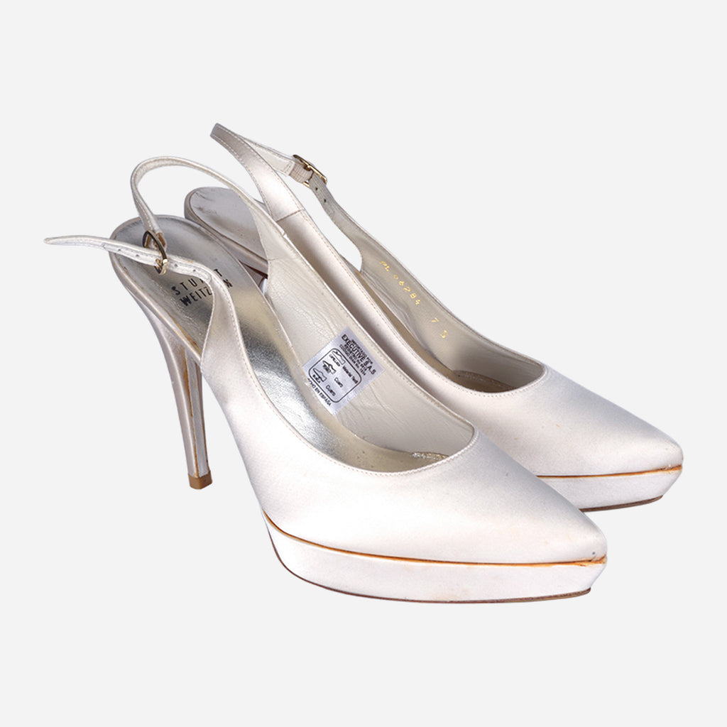 Zapato De Salón Destalonado En Satén Blanco Con Plataforma SW.