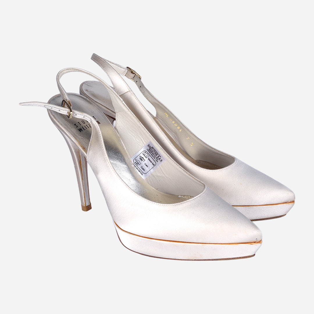 Zapato De Salón Destalonado En Satén Blanco Con Plataforma SW.
