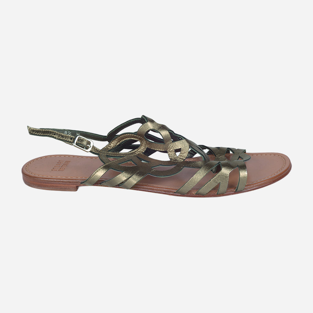 Sandalia Plana Con Diseño Entrelazado En Piel Verde Metalizada SW.