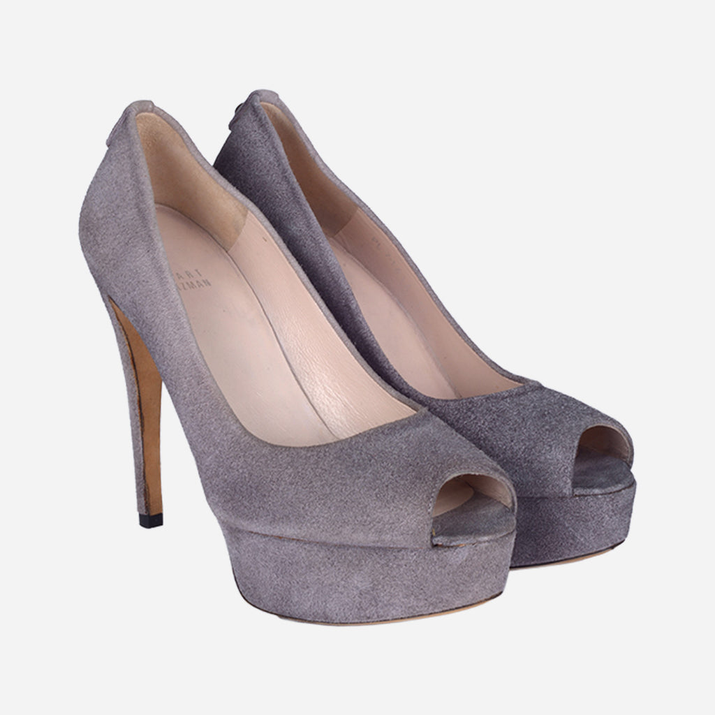 Zapato De Salón Peep Toe Y Plataforma En Gamuza Lila SW.