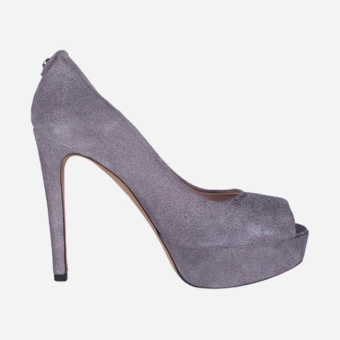Zapato De Salón Peep Toe Y Plataforma En Gamuza Lila SW.