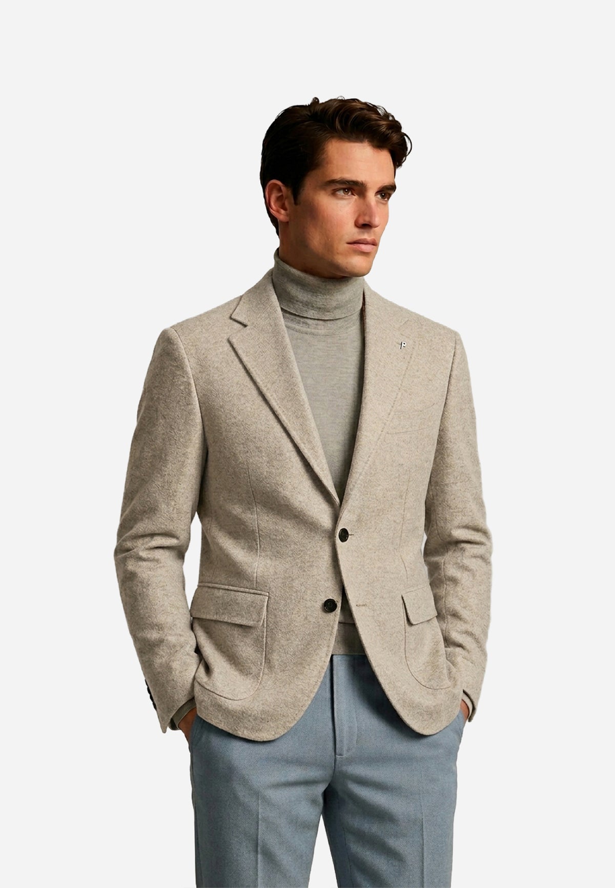 Saco Beige Single-Breasted Mezcla de Lana P.