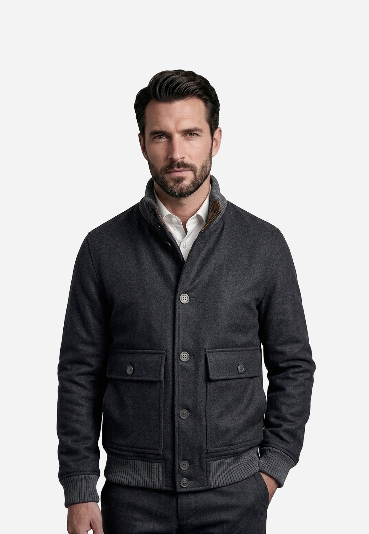 Chaqueta Gris Carbón Estilo Bomber P.
