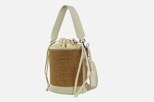 BOLSO H&B SHOES DAMA CAMEL BLANCO CUERO + FABRIC DELLE PELLE