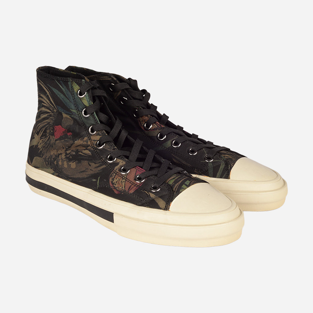 Tenis Estilo Bota En Lona Negra Con Estampado Tropical PS.