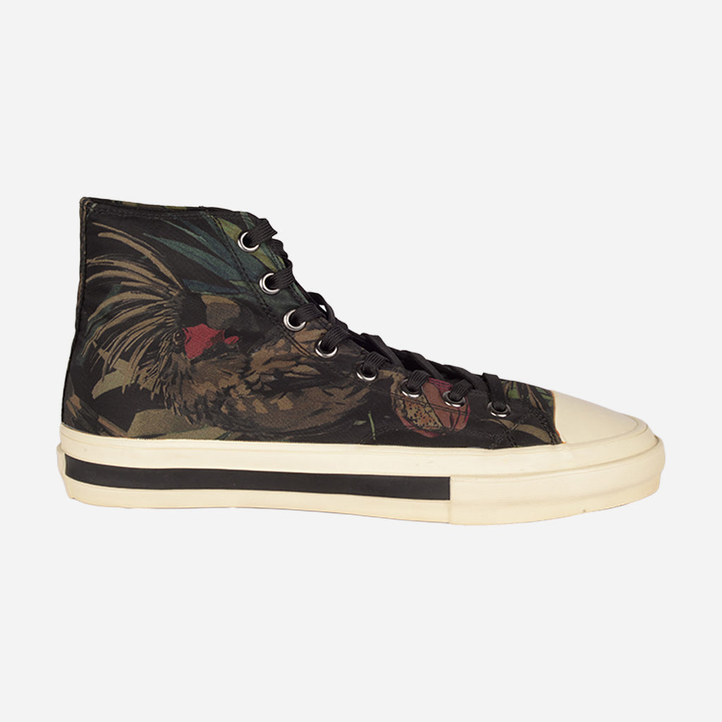 Tenis Estilo Bota En Lona Negra Con Estampado Tropical PS.