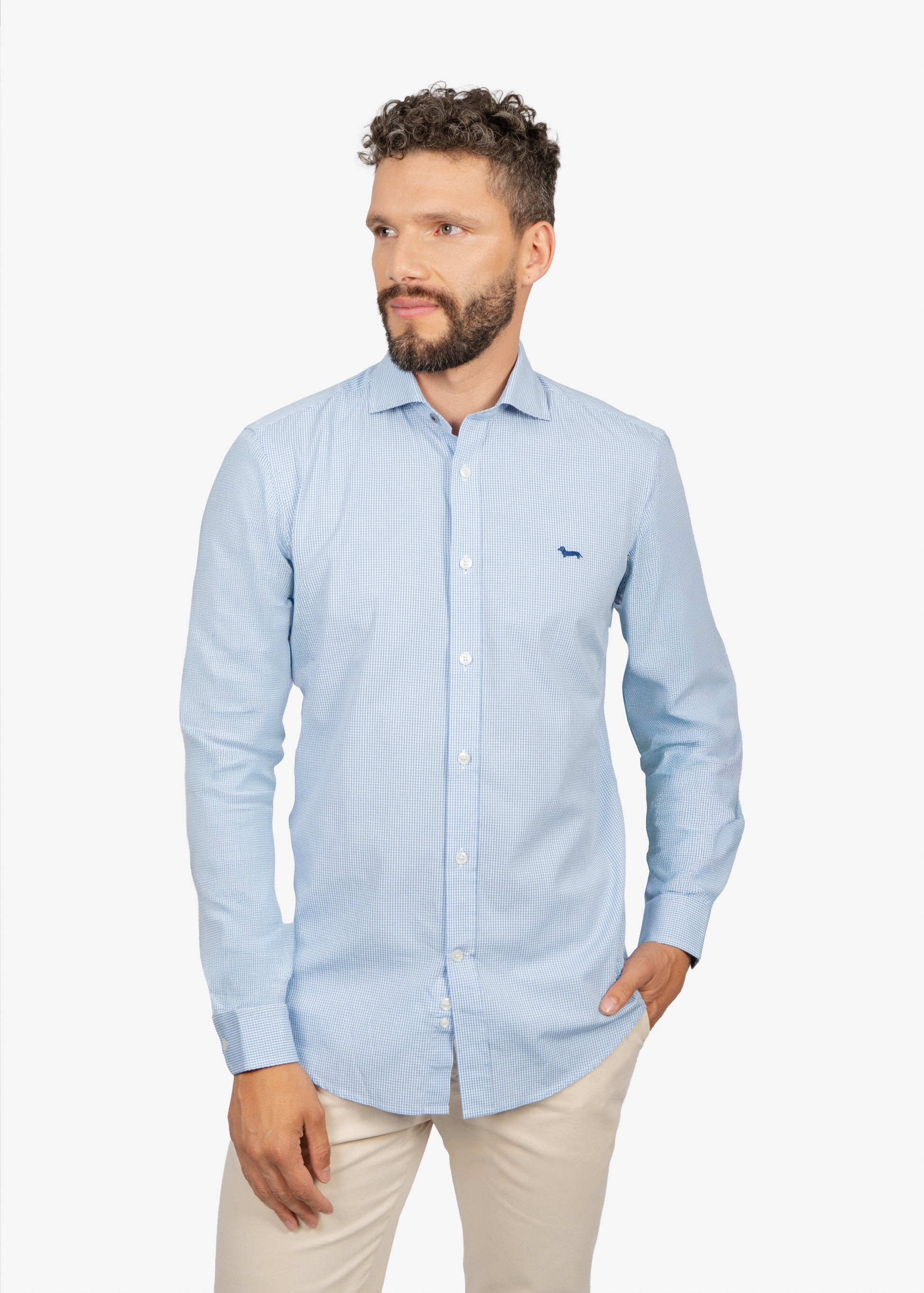 CAMISA SPORT HARMONT & BLAINE AZUL CUAD ALGODON (CNM012011464I-810)