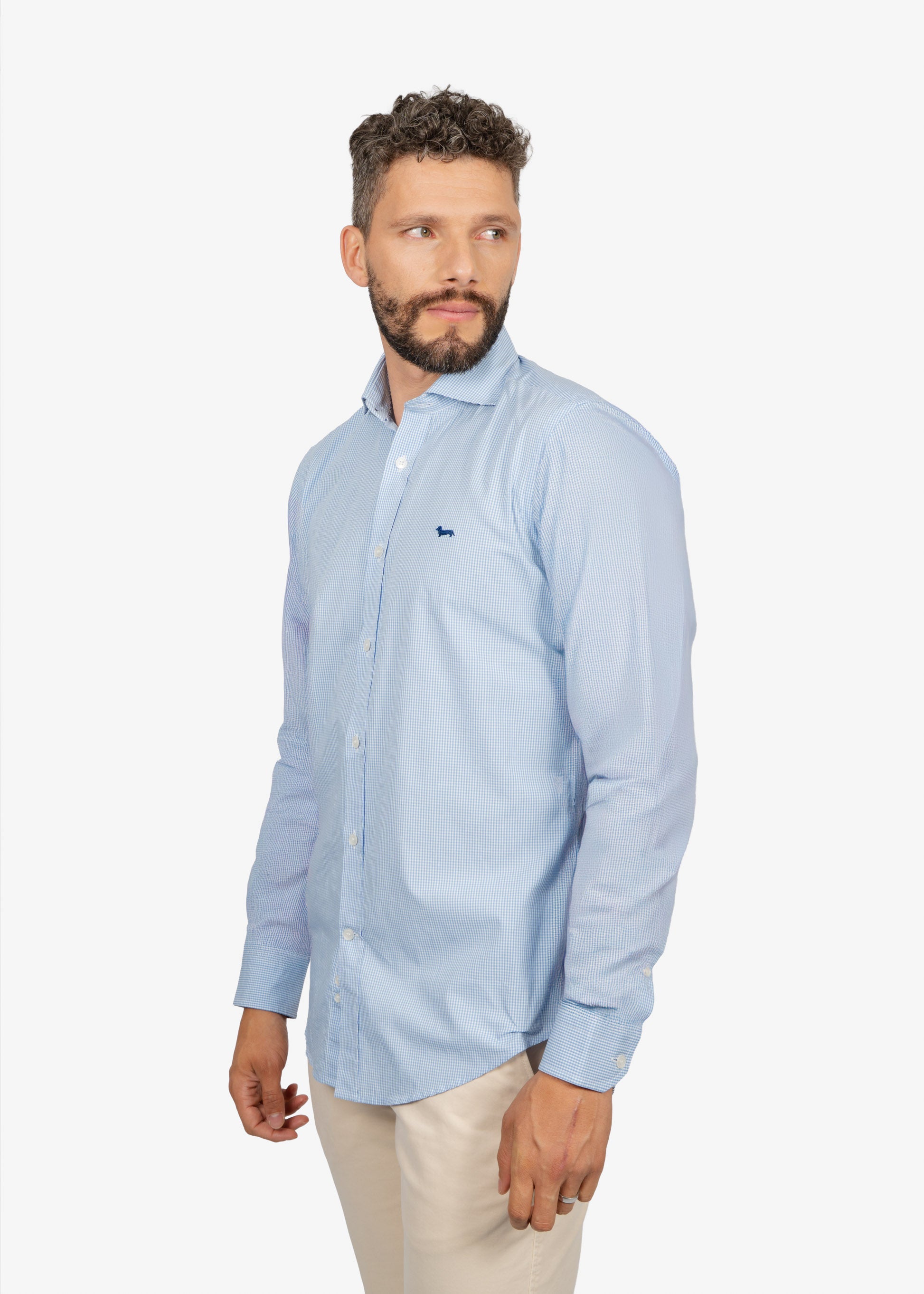 CAMISA SPORT HARMONT & BLAINE AZUL CUAD ALGODON (CNM012011464I-810)