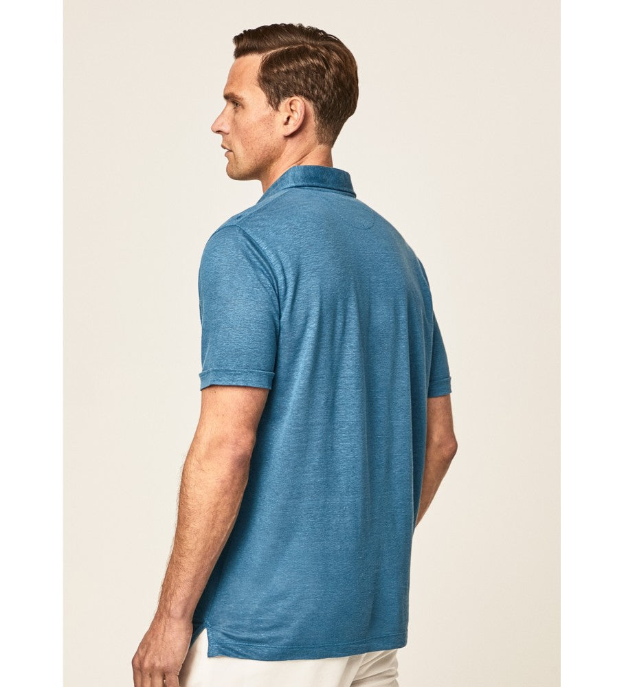 CAMISETA POLO HACKETT AZUL 100% LINEN ( HM563130)