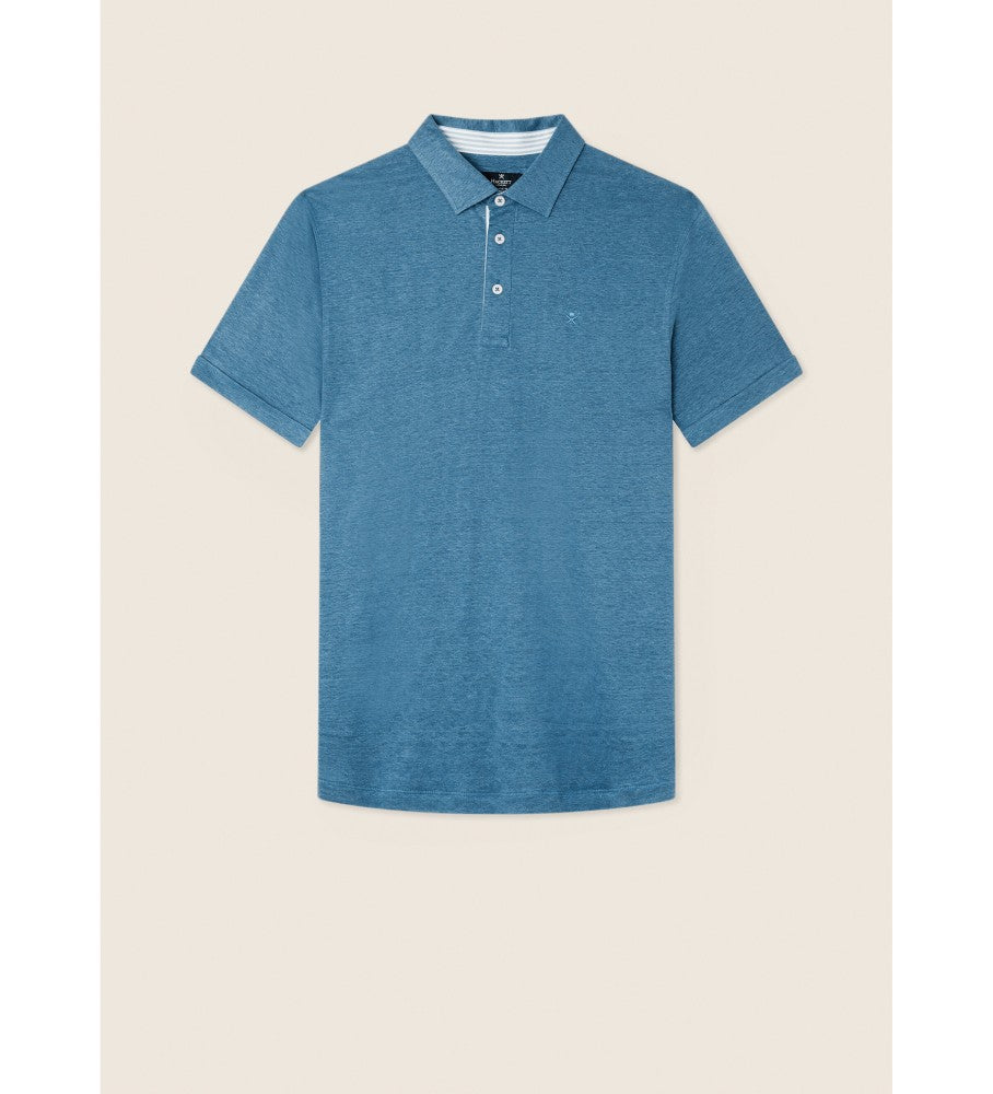CAMISETA POLO HACKETT AZUL 100% LINEN ( HM563130)