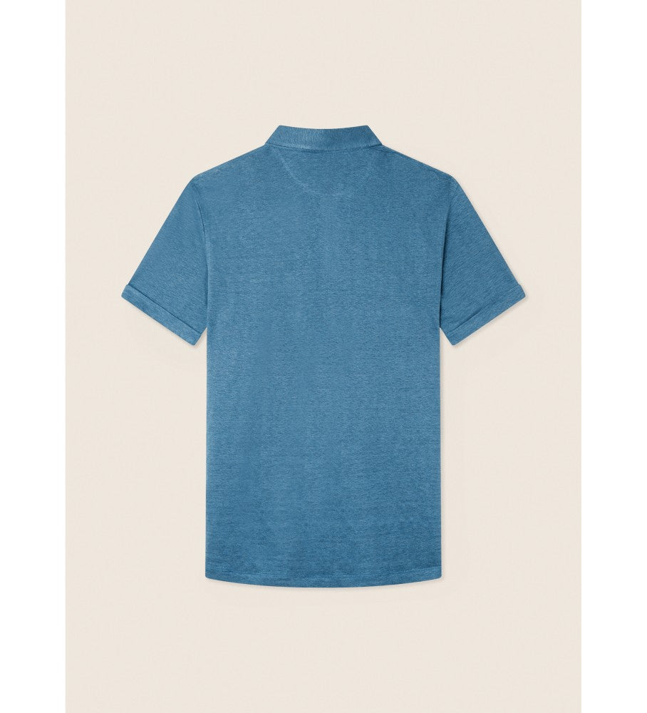 CAMISETA POLO HACKETT AZUL 100% LINEN ( HM563130)