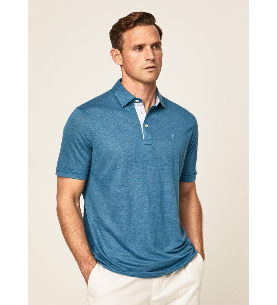 CAMISETA POLO HACKETT AZUL 100% LINEN ( HM563130)