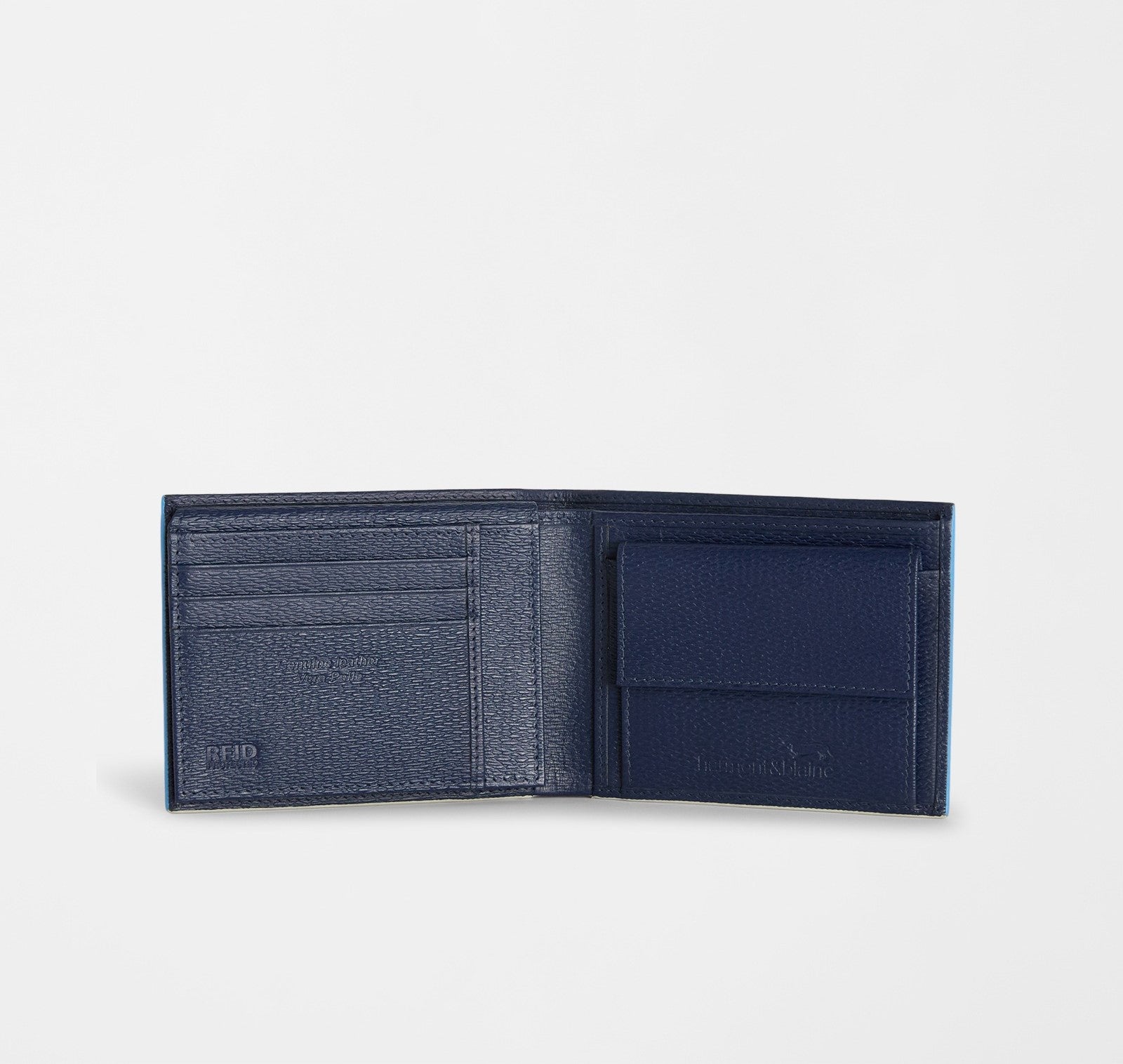 Billetera Azul Marino Clásica Piel con Monedero H&B
