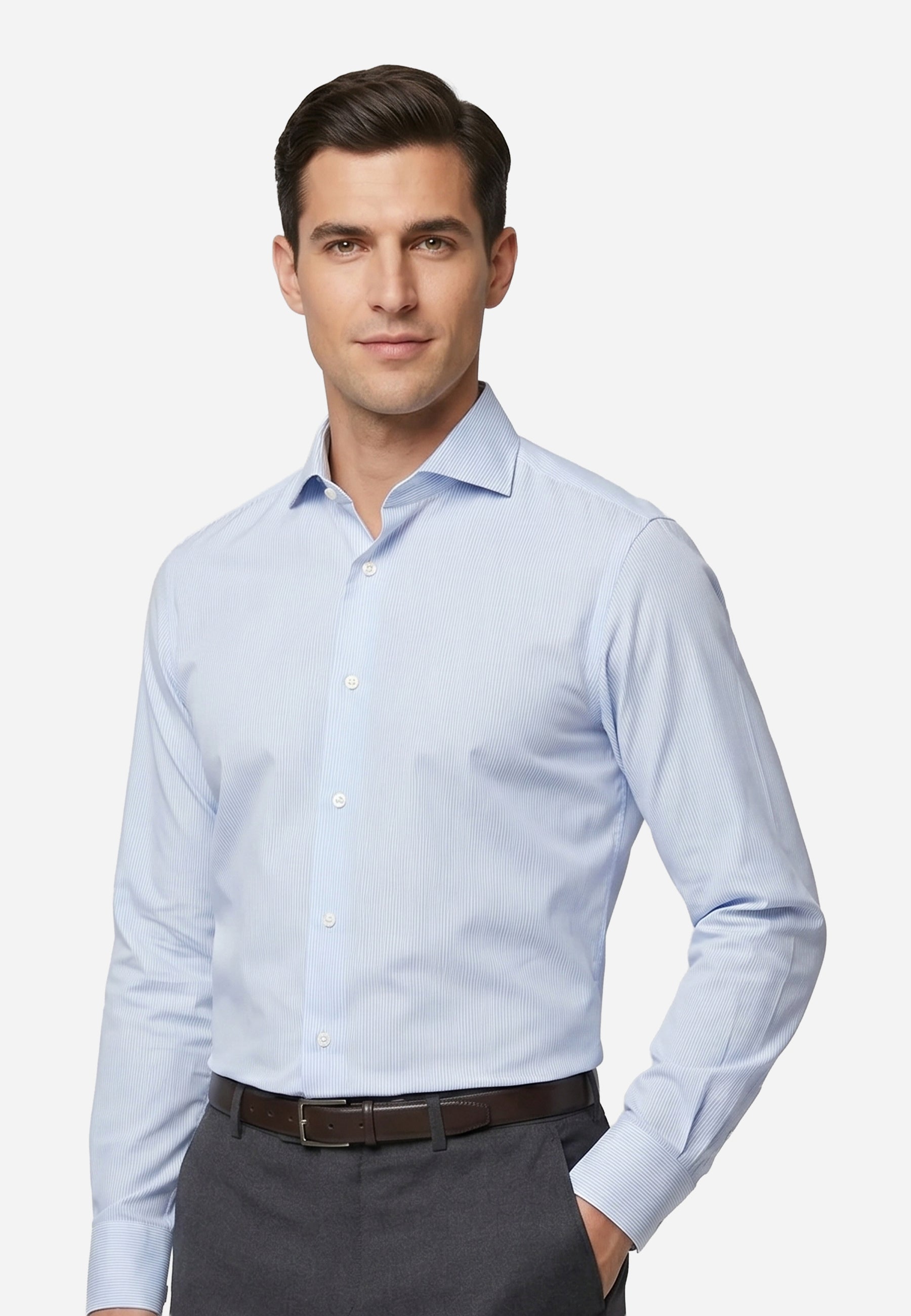 Camisa Rayas Finas Azul H.L.