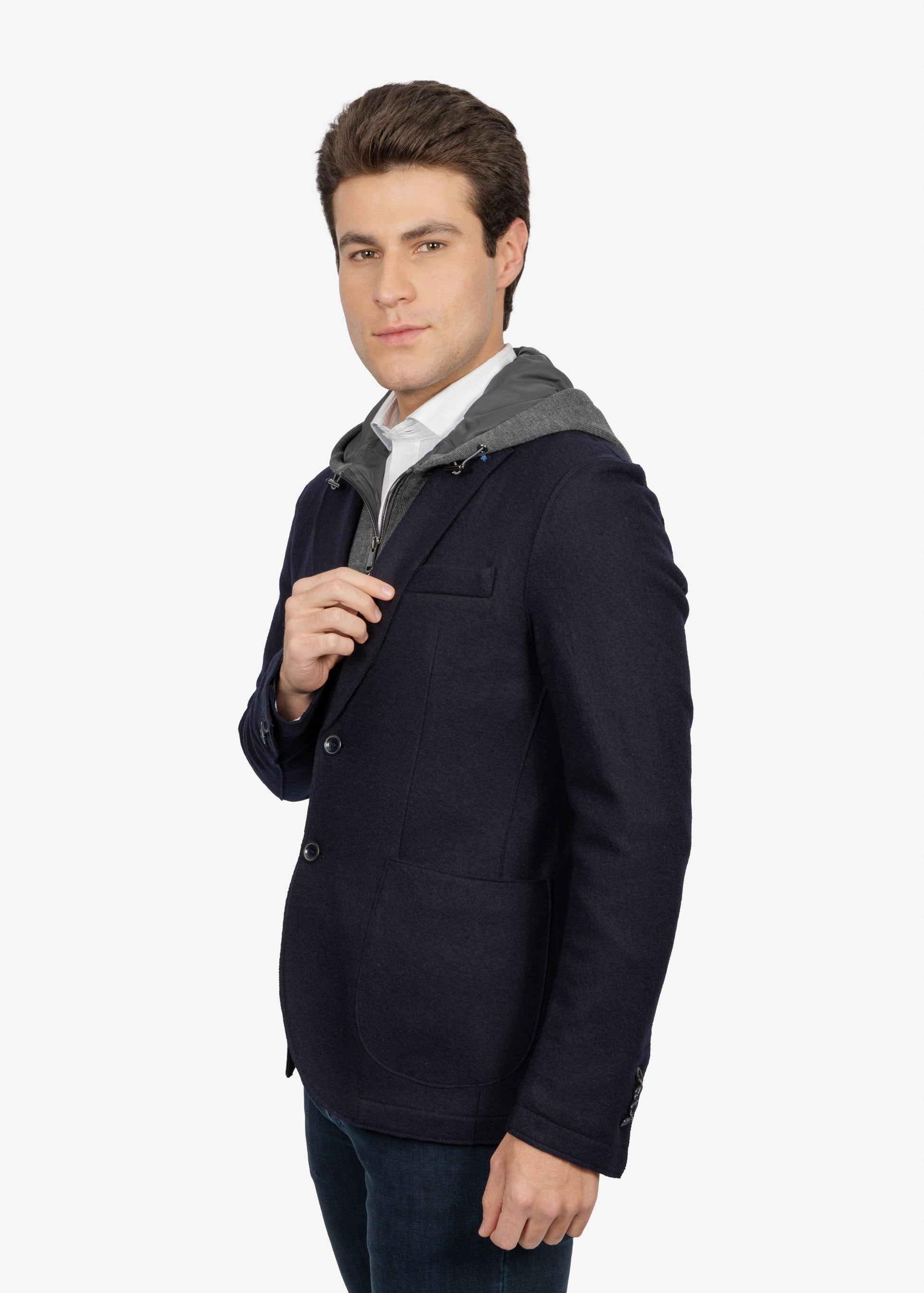 Saco Azul Oscuro con Hood Integrada Gris H&B