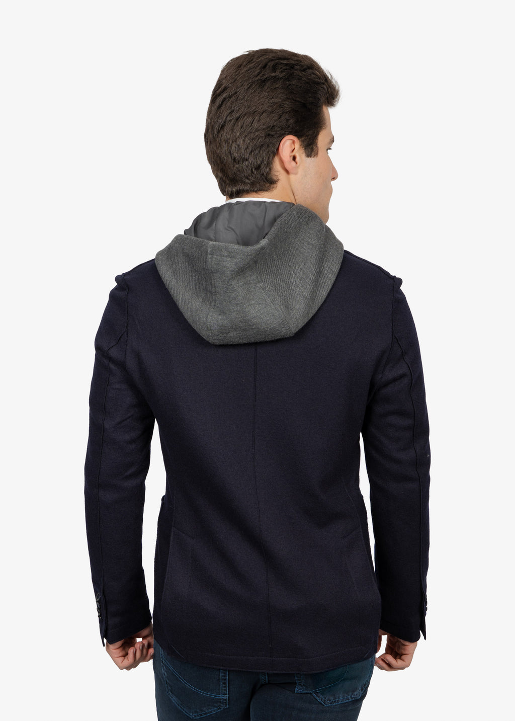 Saco Azul Oscuro con Hood Integrada Gris H&B