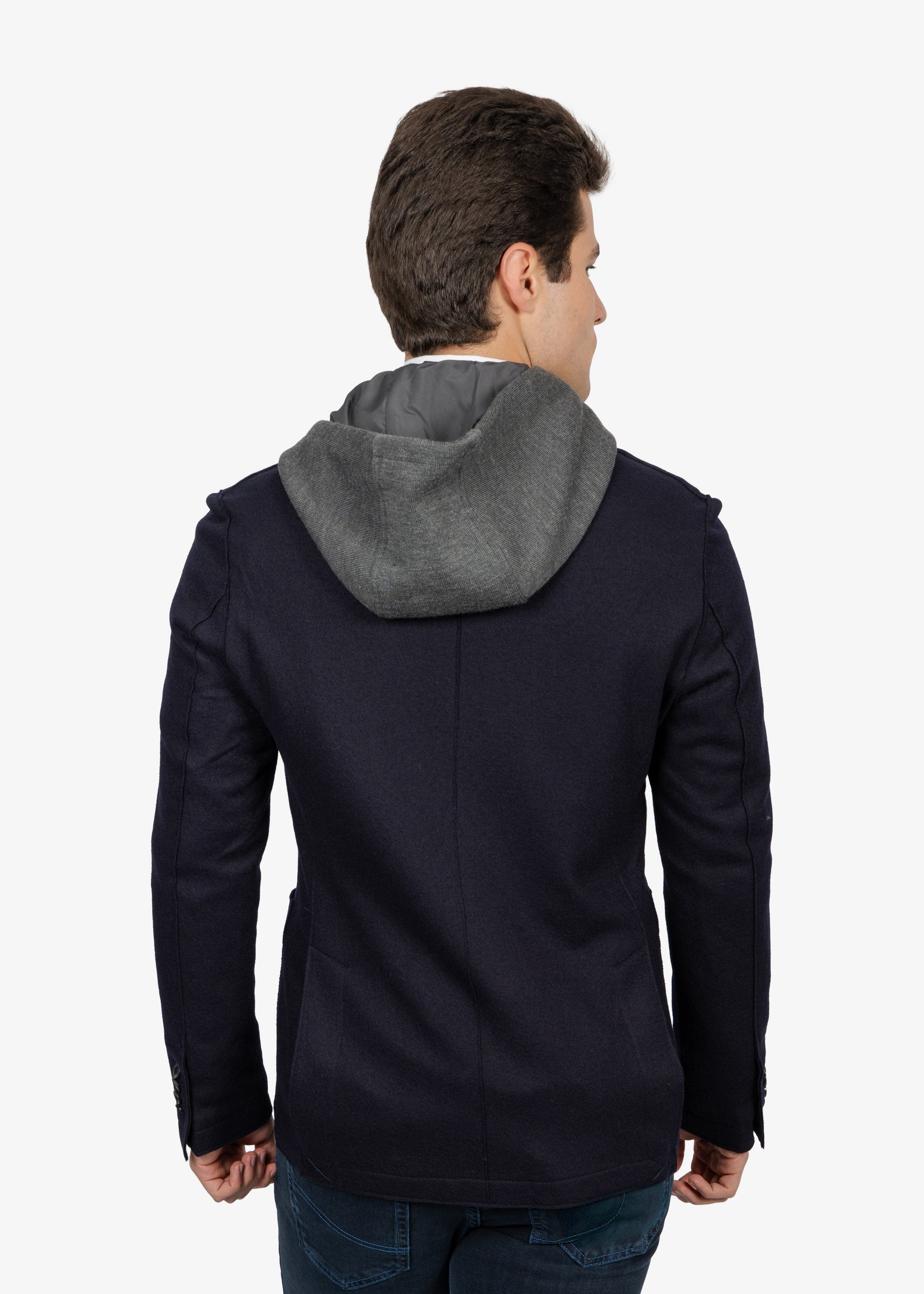 Saco Azul Oscuro con Hood Integrada Gris H&B