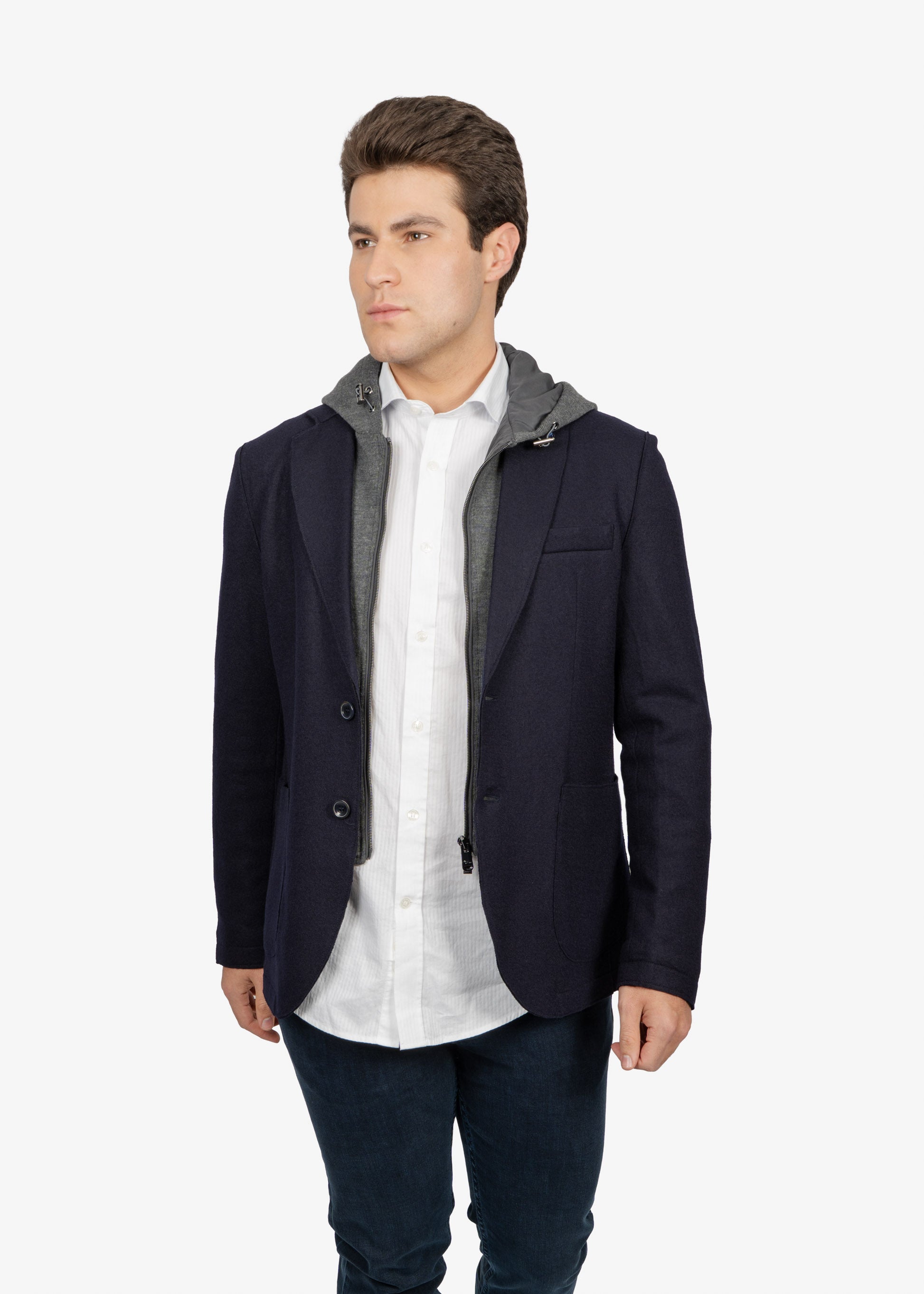 Saco Azul Oscuro con Hood Integrada Gris H&B