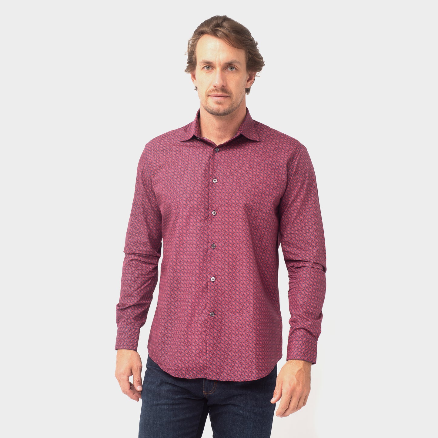 CAMISA SPORT FERRAGAMO ROJO FIGURA ALGODON  (755049-2980)