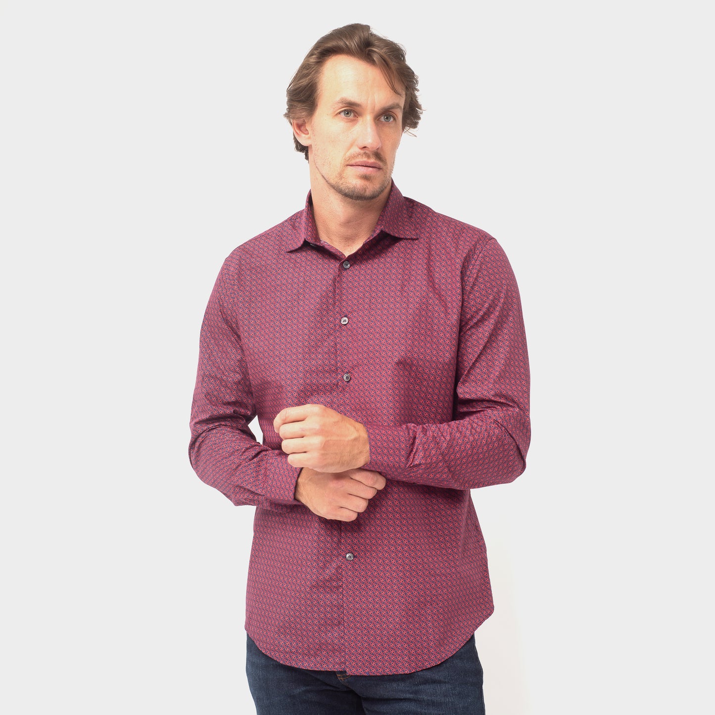 CAMISA SPORT FERRAGAMO ROJO FIGURA ALGODON  (755049-2980)